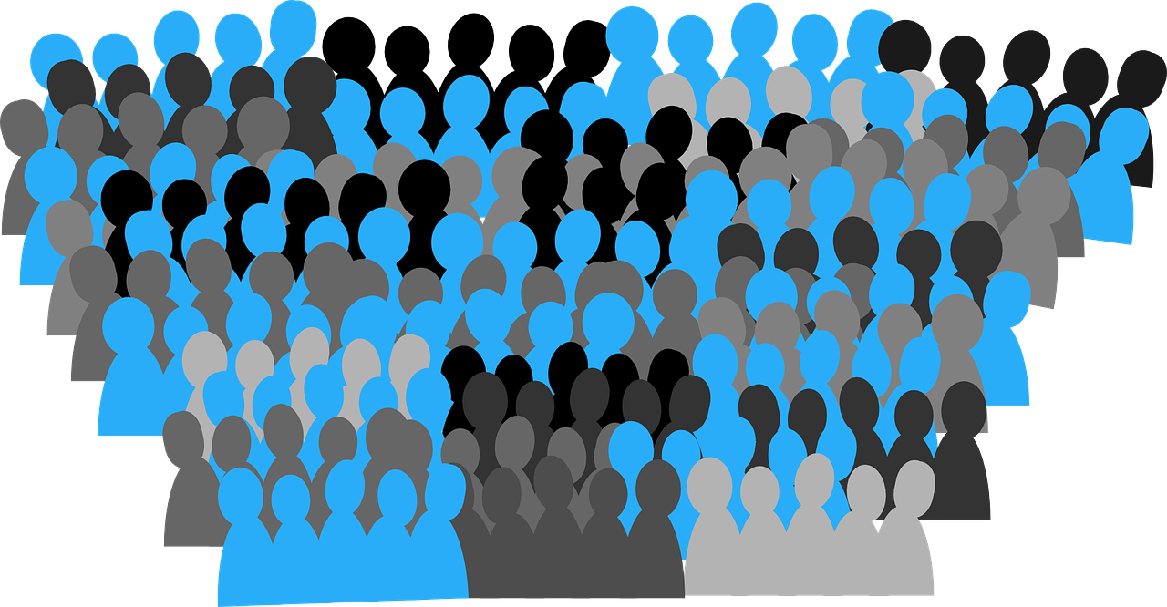 Vector image of profiles in blue, black, and grey.